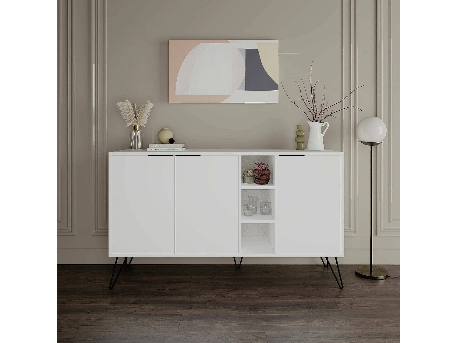 Dpenz dressoir, Woonkamerbuffet, Woonkamer, Keukenkast, 142x36h83 cm, Wit