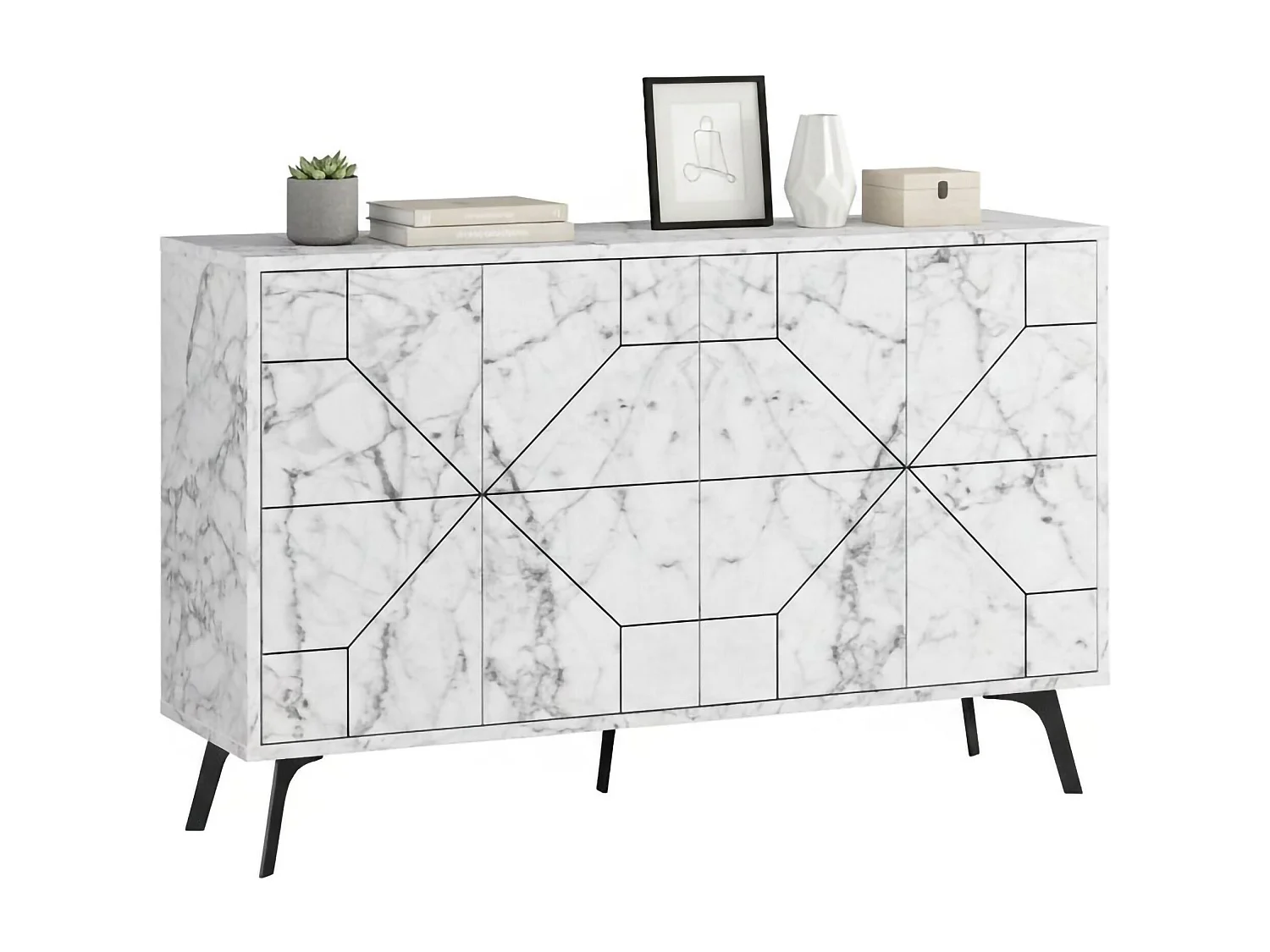 Dokwonkw dressoir, woonkamerbuffet, woonkamerkast, keukenkast, 123x35h62 cm, Wit marmer