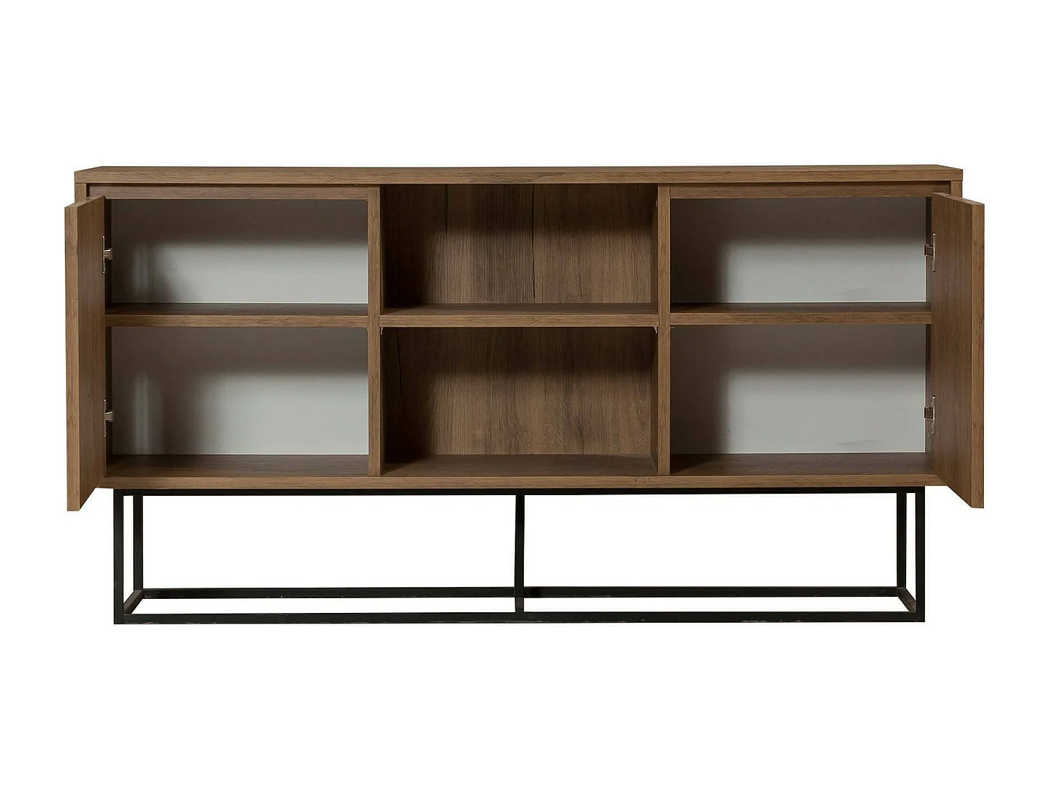 Kommode Deulofe, Wohnzimmerbuffet, Wohnzimmer-Sideboard, Moderne Küchen-Speisekammer, 140x36h72 cm, Walnuss und Schwarz