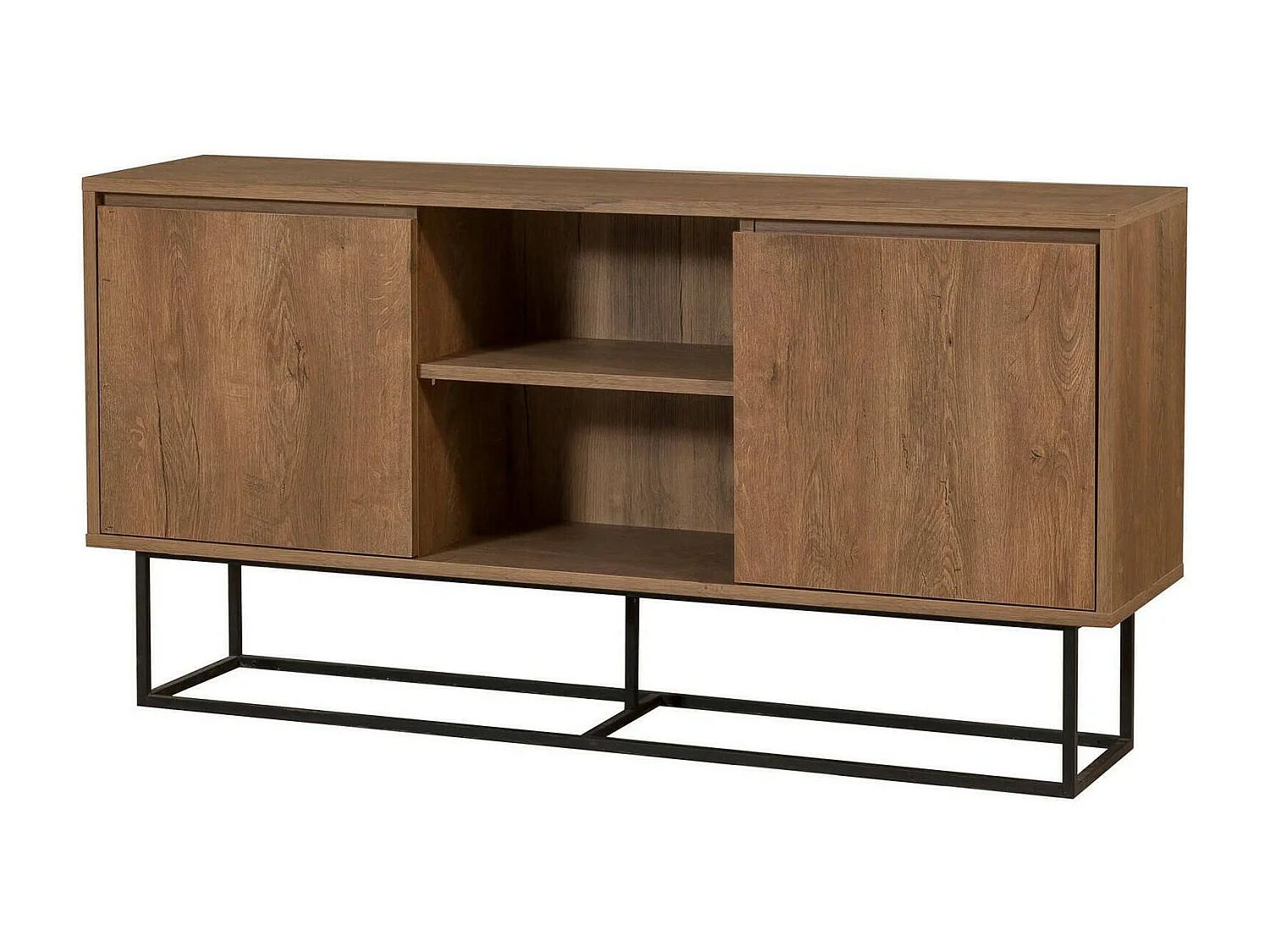 Credenza Deulofe, Buffet vanWoonkamer, Woonkamer, Keukenkast, 140x36h72 cm, Walnoot en Zwart