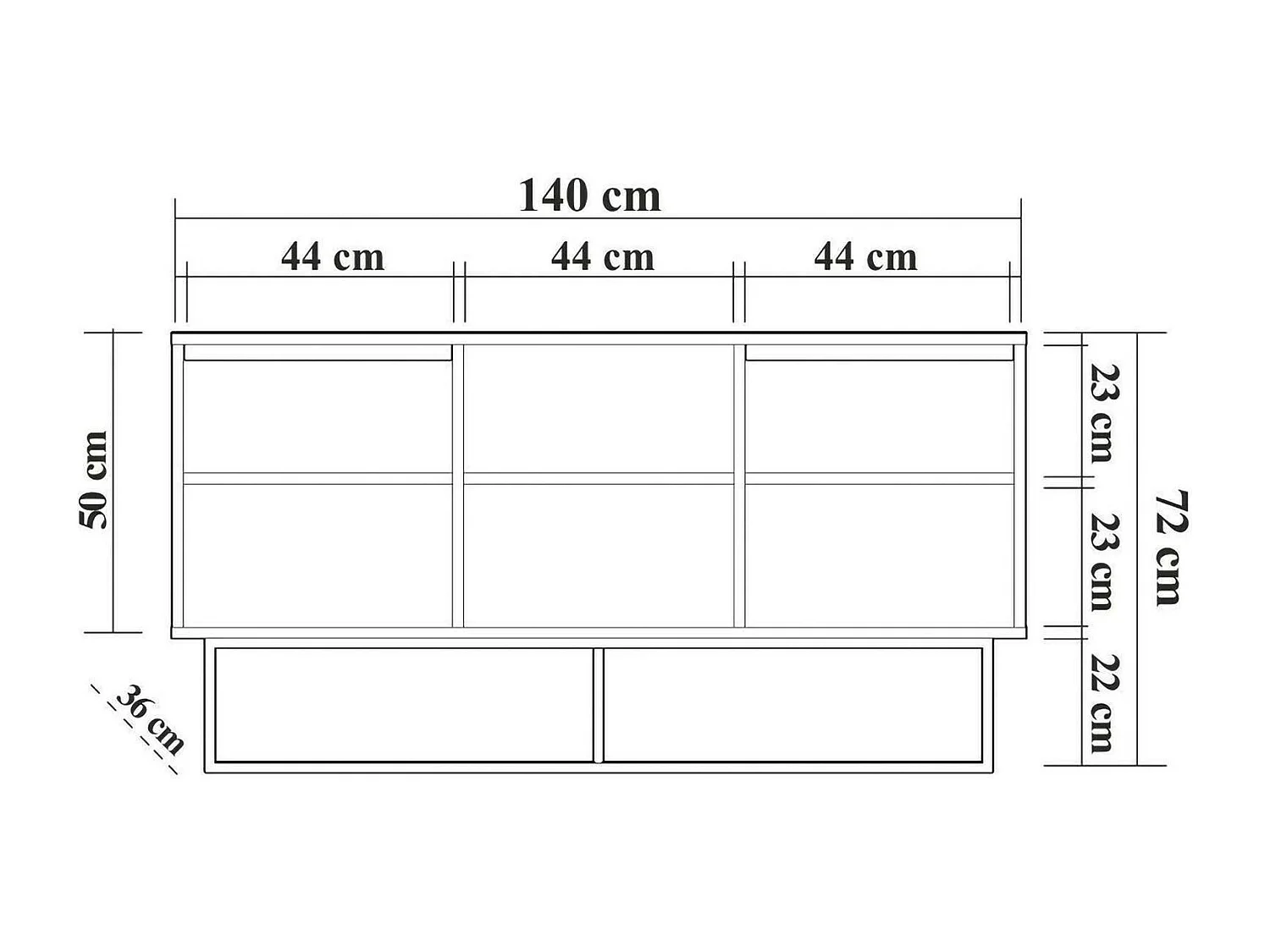 Credenza Deulofe, Buffet vanWoonkamer, Woonkamer, Keukenkast, 140x36h72 cm, Walnoot en Zwart