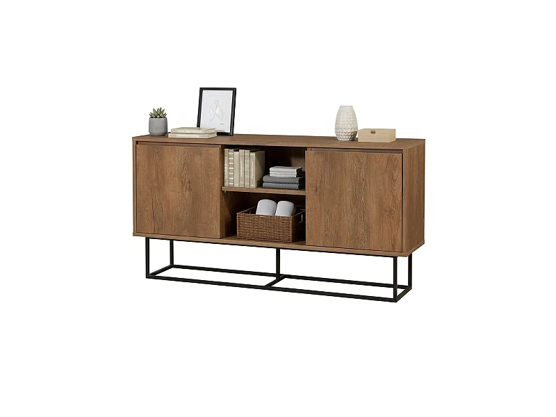 Buffet Alrakis, Buffet du salon, Commode de salon, Garde-manger de cuisine, 140x36h72 cm, Noyer et Noir