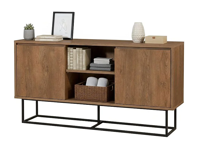 Buffet Alrakis, Buffet du salon, Commode de salon, Garde-manger de cuisine, 140x36h72 cm, Noyer et Noir