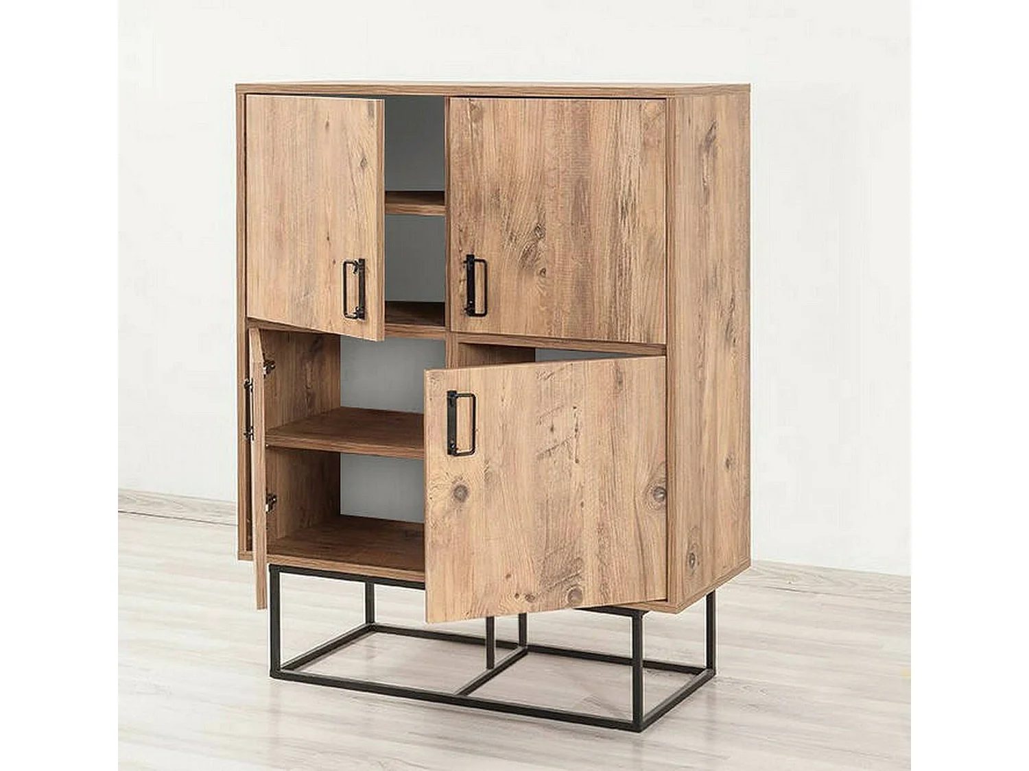 Kommode Dfagg, Wohnzimmerbuffet, Wohnzimmer-Sideboard, Moderne Küchen-Speisekammer, 93x36h115 cm, Eiche und Schwarz
