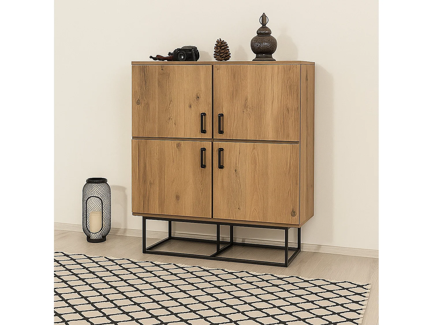 Buffet Alwaid, Buffet du salon, Commode de salon, Garde-manger de cuisine, 93x36h115 cm, Chêne et Noir