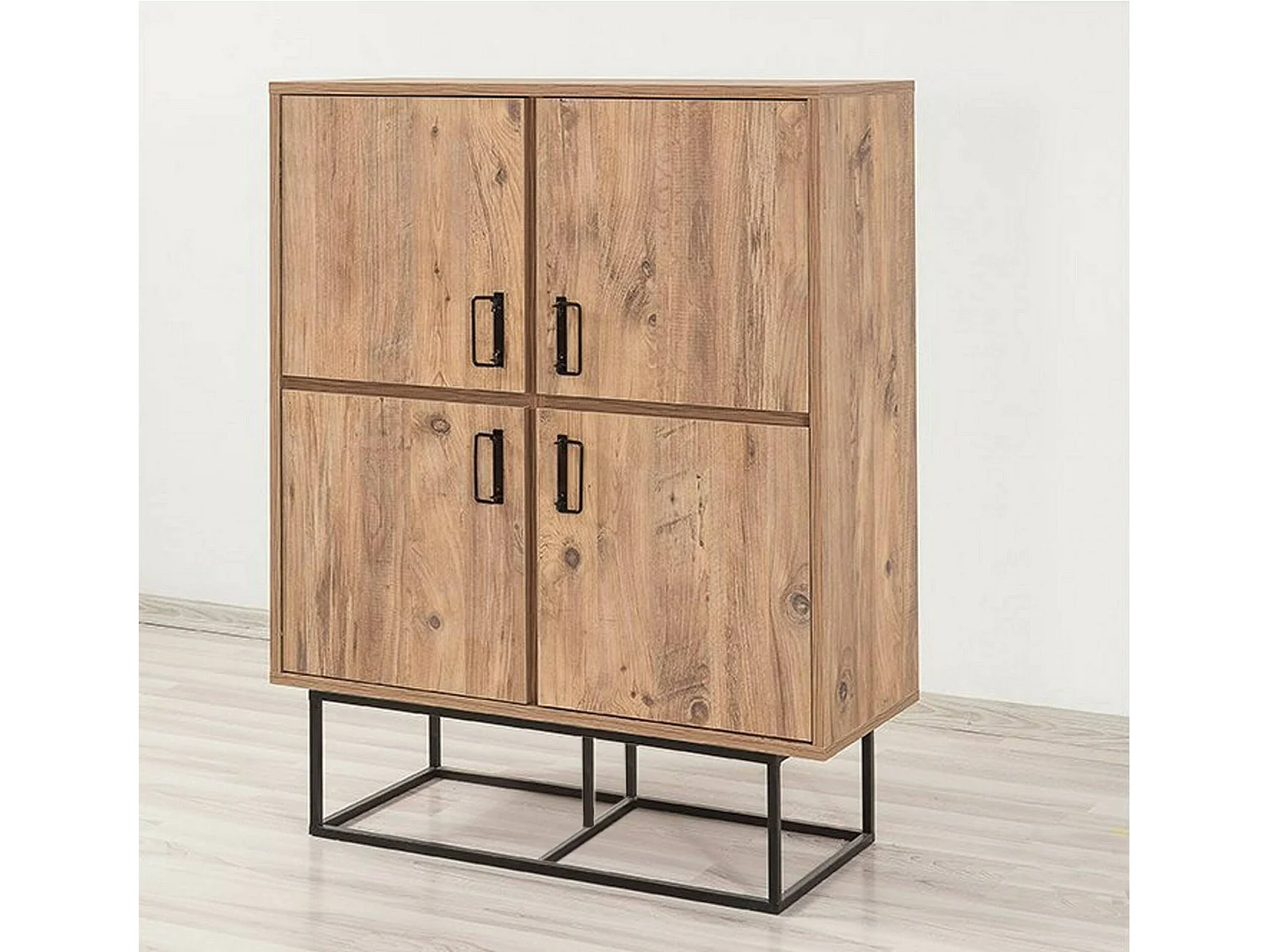 Buffet Alwaid, Buffet du salon, Commode de salon, Garde-manger de cuisine, 93x36h115 cm, Chêne et Noir