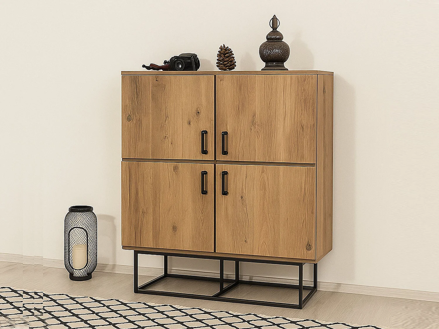 Dfag dressoirG, Woonkamerbuffet, Woonkamer, Keukenkast, 93x36h115 cm, Eiken en Zwart