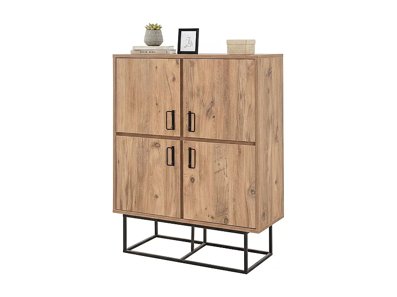 Buffet Alwaid, Buffet du salon, Commode de salon, Garde-manger de cuisine, 93x36h115 cm, Chêne et Noir