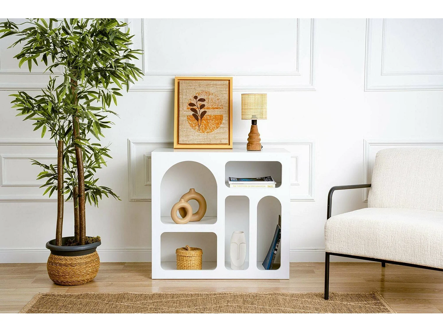 Buffet Bellatrix, Buffet du salon, Commode de salon, Garde-manger de cuisine, 80x35h74 cm, Blanc