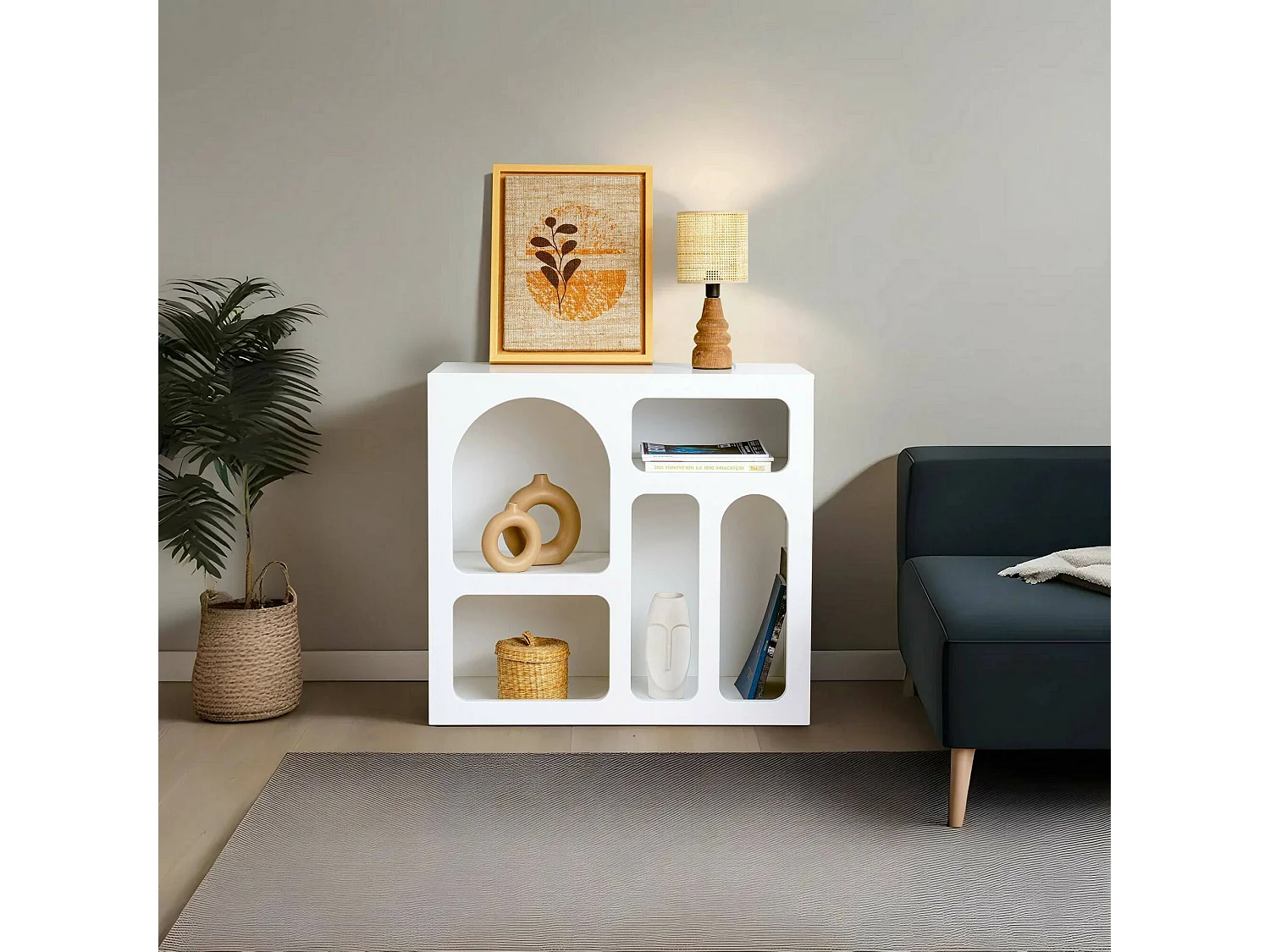 Buffet Bellatrix, Buffet du salon, Commode de salon, Garde-manger de cuisine, 80x35h74 cm, Blanc