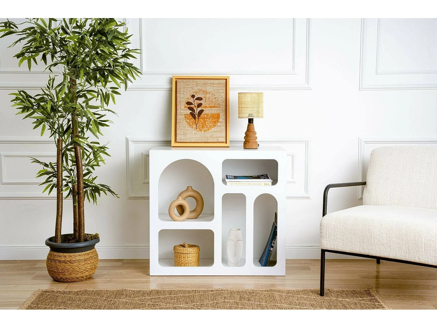 Buffet Bellatrix, Buffet du salon, Commode de salon, Garde-manger de cuisine, 80x35h74 cm, Blanc