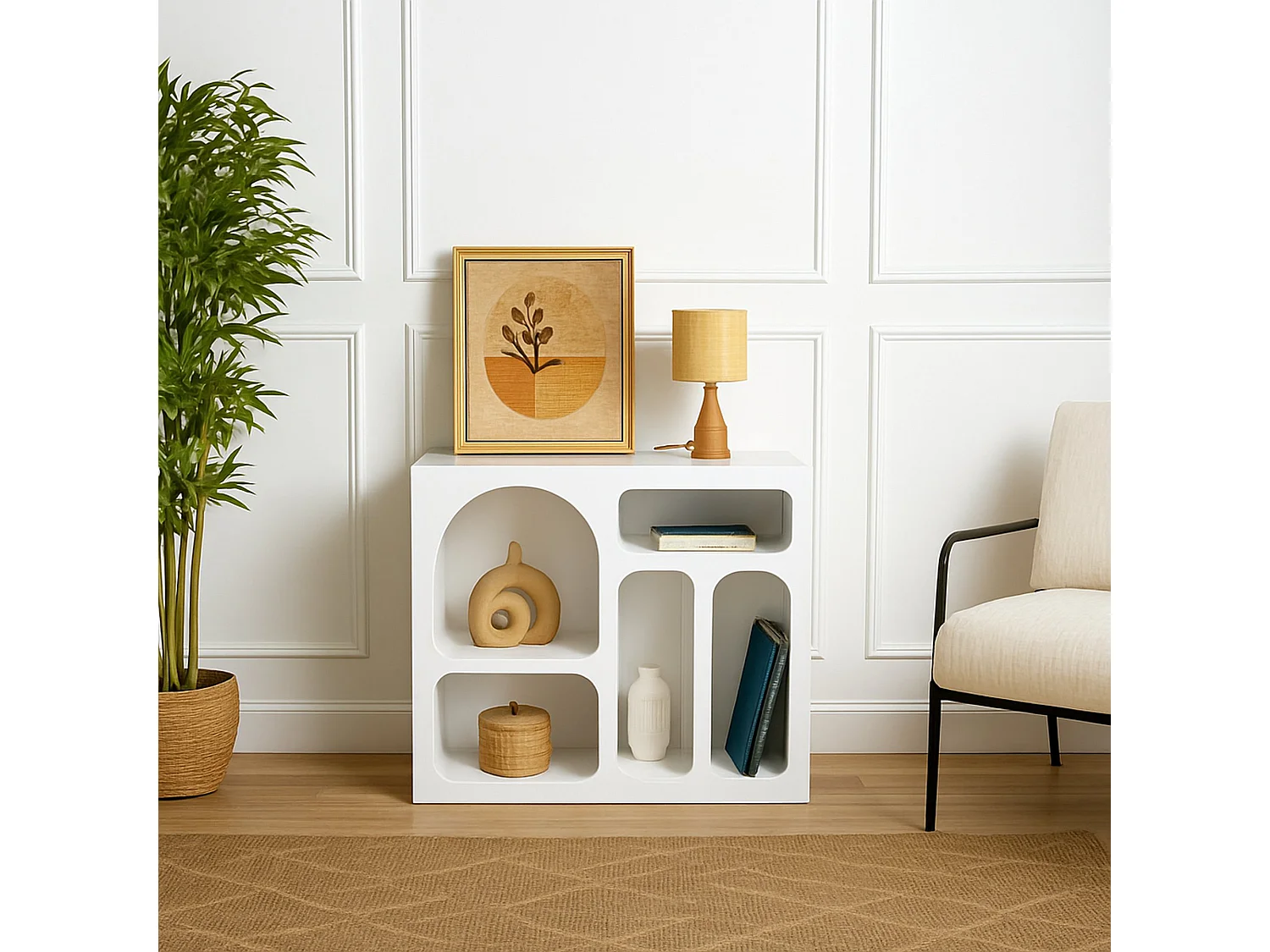 Buffet Bellatrix, Buffet du salon, Commode de salon, Garde-manger de cuisine, 80x35h74 cm, Blanc