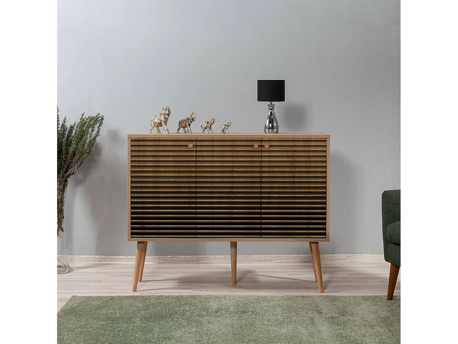 Kommode Dpavarin, Wohnzimmerbuffet, Wohnzimmer-Sideboard, Moderne Küchen-Speisekammer, 120x36h90 cm, Eiche