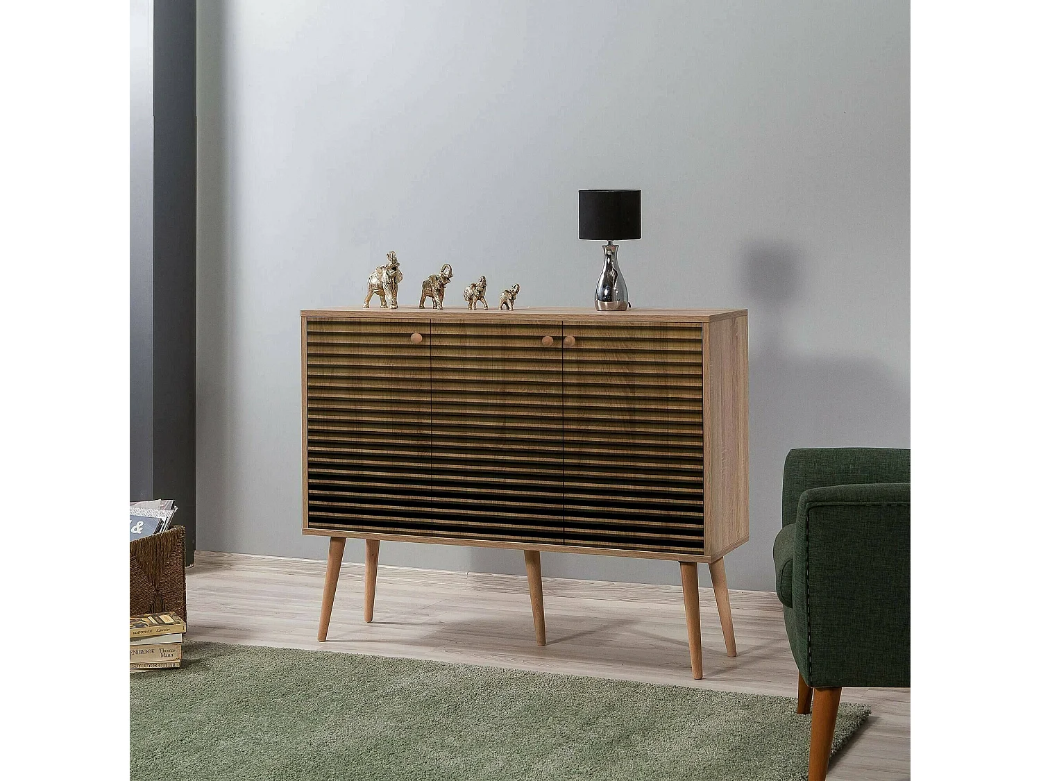Credenza Arzumia, 3 Ripiani, 36x120x90h cm Marrone Quercia, Madia