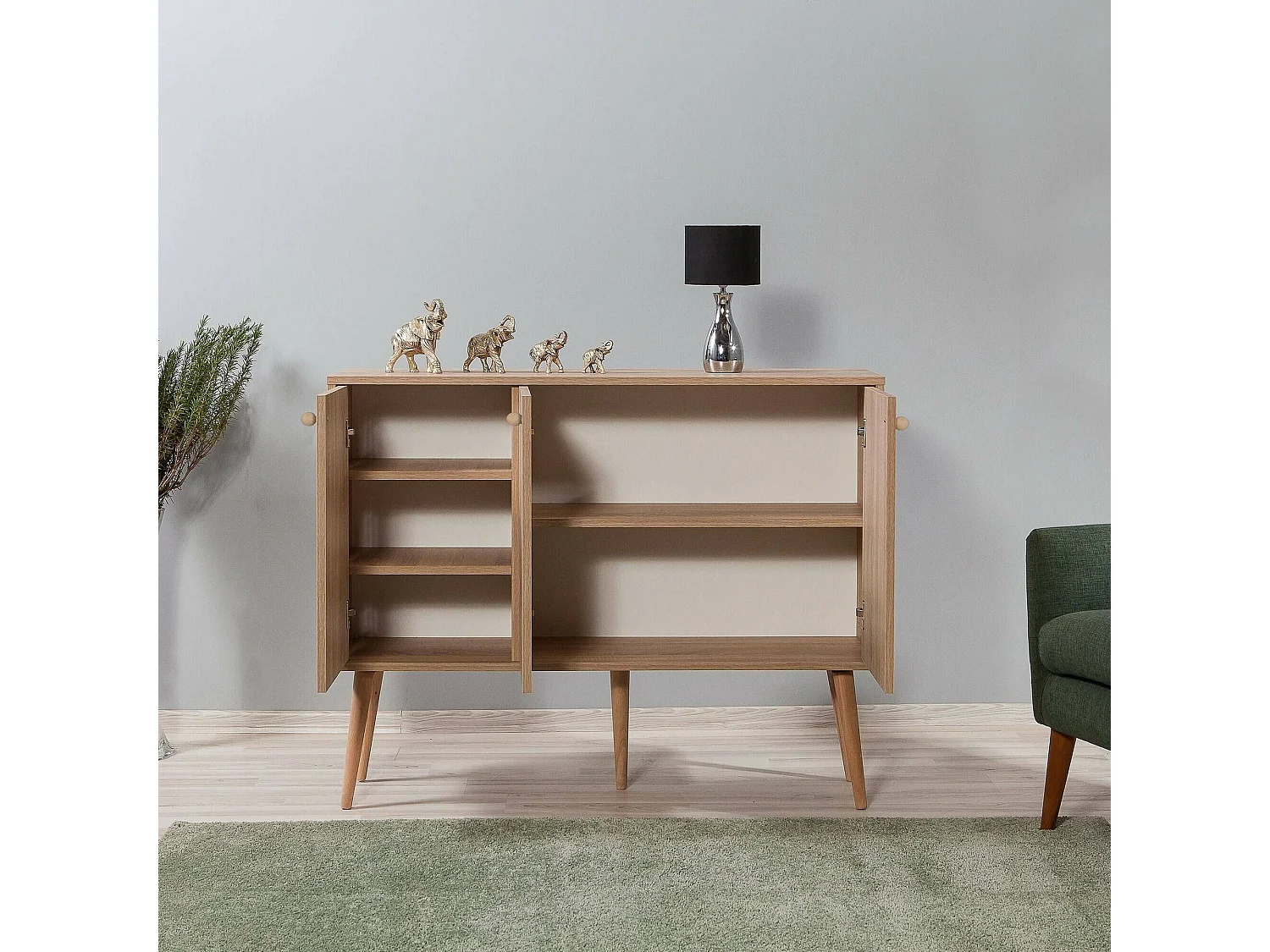 Credenza Arzumia, 3 Ripiani, 36x120x90h cm Marrone Quercia, Madia