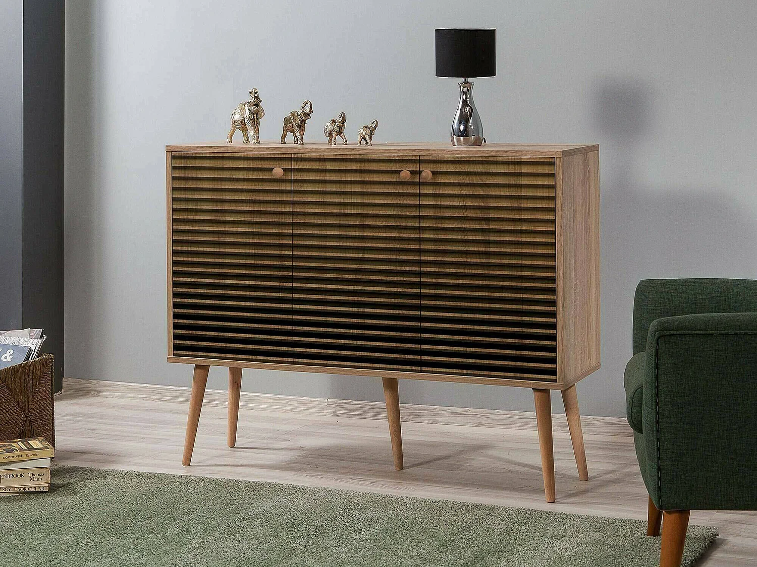 Buffet Nunki, Buffet du salon, Commode de salon, Garde-manger de cuisine, 120x36h90 cm, Chêne