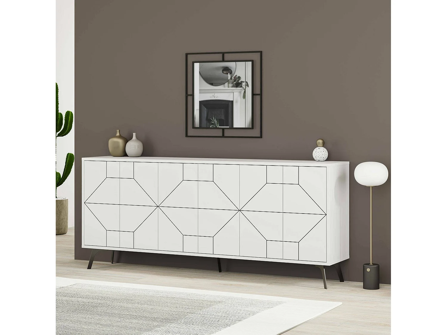 Kommode Dlabrocc, Wohnzimmerbuffet, Wohnzimmer-Sideboard, Moderne Küchen-Speisekammer, 184x35h77 cm, Weiß