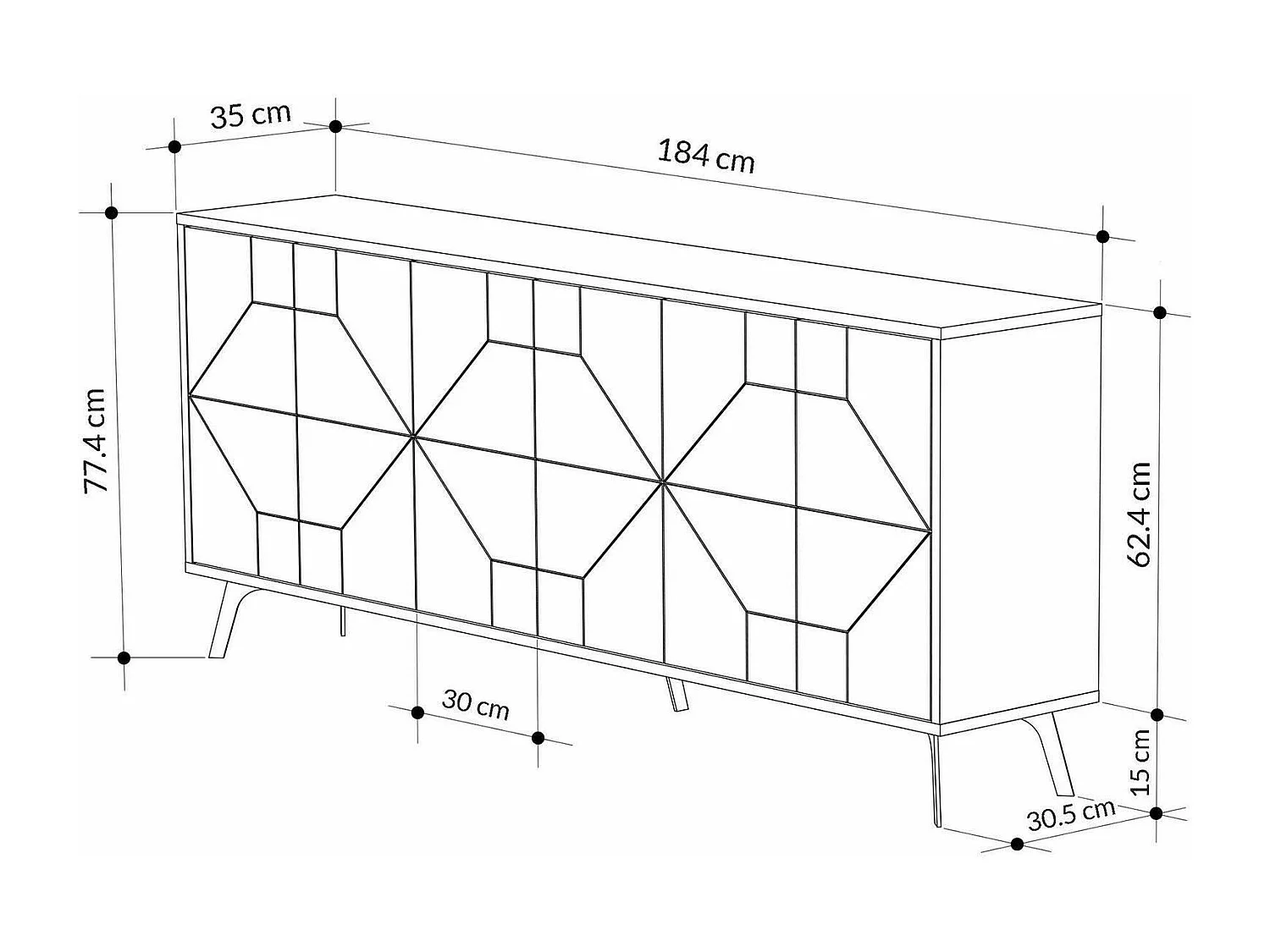 Kommode Dlabrocc, Wohnzimmerbuffet, Wohnzimmer-Sideboard, Moderne Küchen-Speisekammer, 184x35h77 cm, Weiß