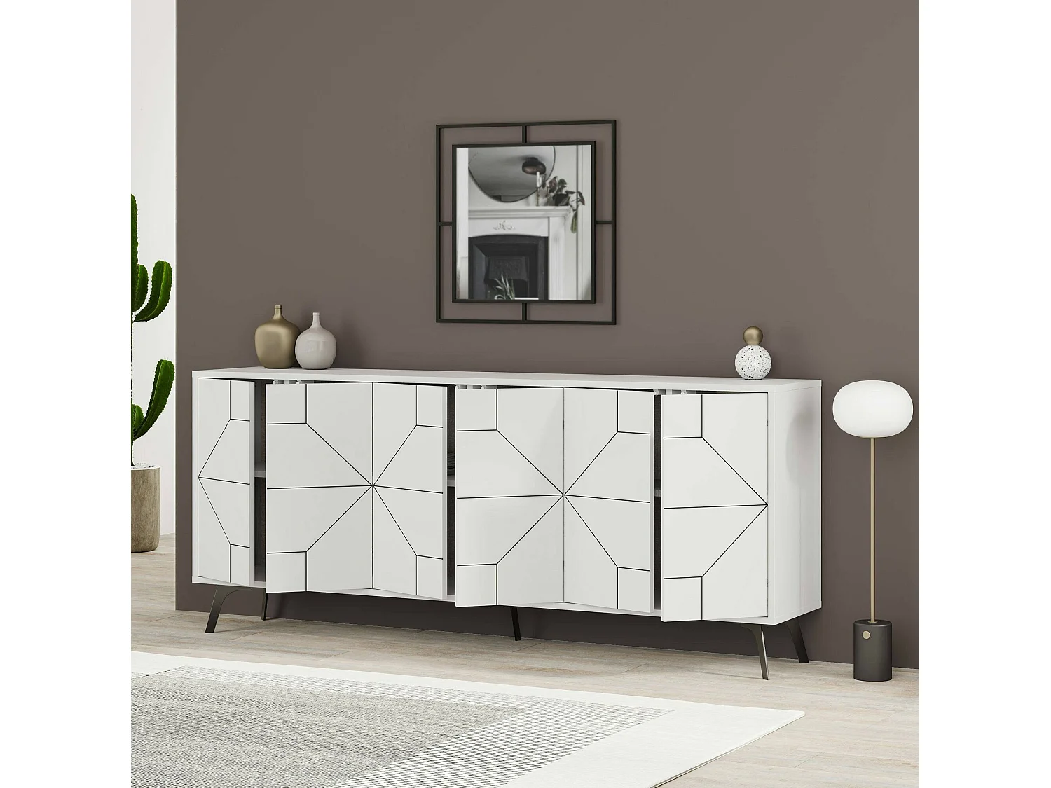 Kommode Dlabrocc, Wohnzimmerbuffet, Wohnzimmer-Sideboard, Moderne Küchen-Speisekammer, 184x35h77 cm, Weiß