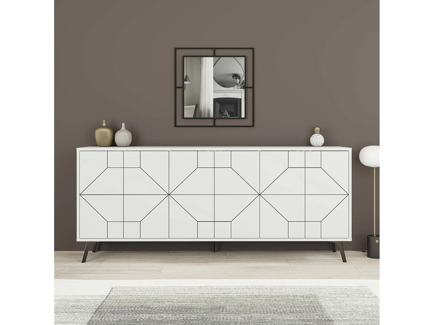 Kommode Dlabrocc, Wohnzimmerbuffet, Wohnzimmer-Sideboard, Moderne Küchen-Speisekammer, 184x35h77 cm, Weiß