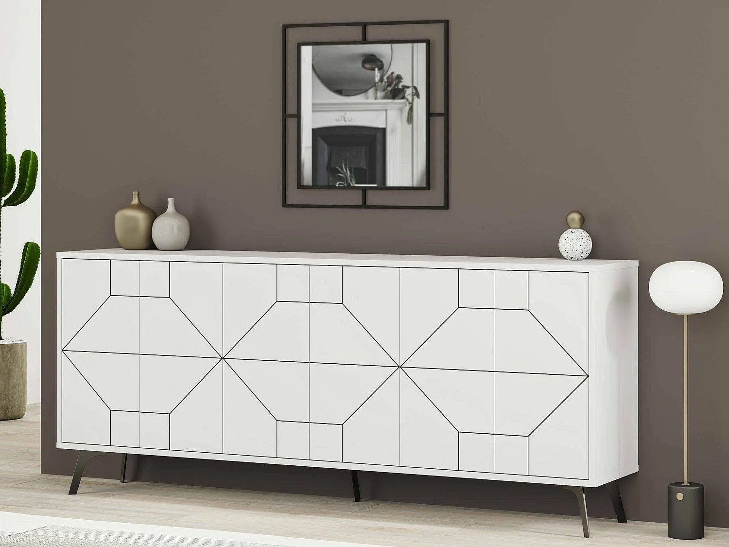Buffet Elysium, Buffet du salon, Commode de salon, Garde-manger de cuisine, 184x35h77 cm, Blanc