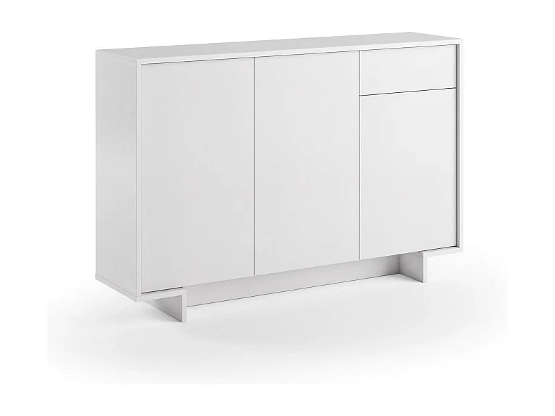 Sideboard Dbakayok, Wohnzimmer-Sideboard, Wohnzimmer-Buffet mit 3 Türen und 1 Schublade, 100 % Made in Italy, 134 x 35 x 87 cm, Weiß