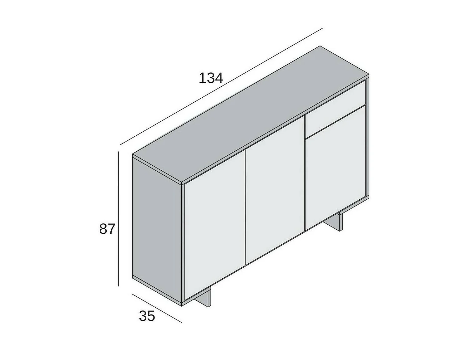 Aparador Dbakayok, Madia para sala de estar, Buffet de sala com 3 portas e 1 gaveta, 100% Made in Italy, 134x35h87 cm, Branco