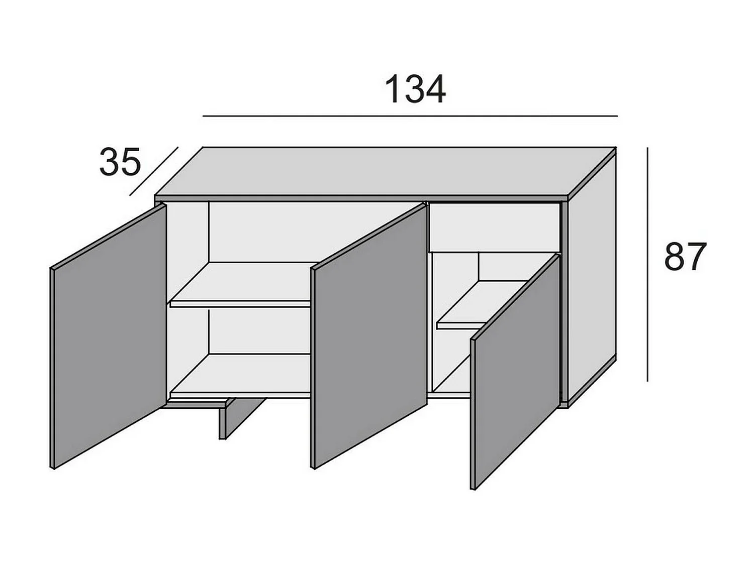 Dbakayok dressoir, Woonkamer, Woonkamerbuffet met 3 deuren en 1 lade, 100% Made in Italy, 134x35h87 cm, Wit