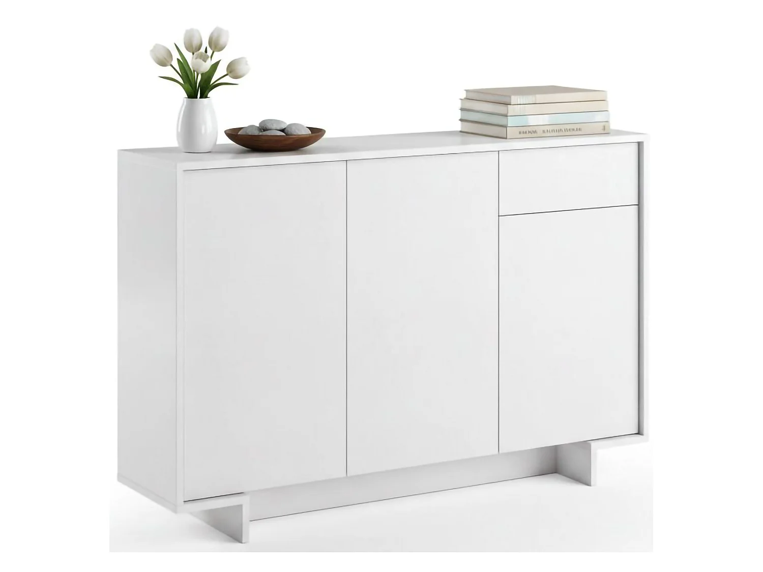 Buffet Aneto, Buffet de salon, Buffet de salon avec 3 portes et 1 tiroir, 100% Made in Italy, 134x35h87 cm, Blanc