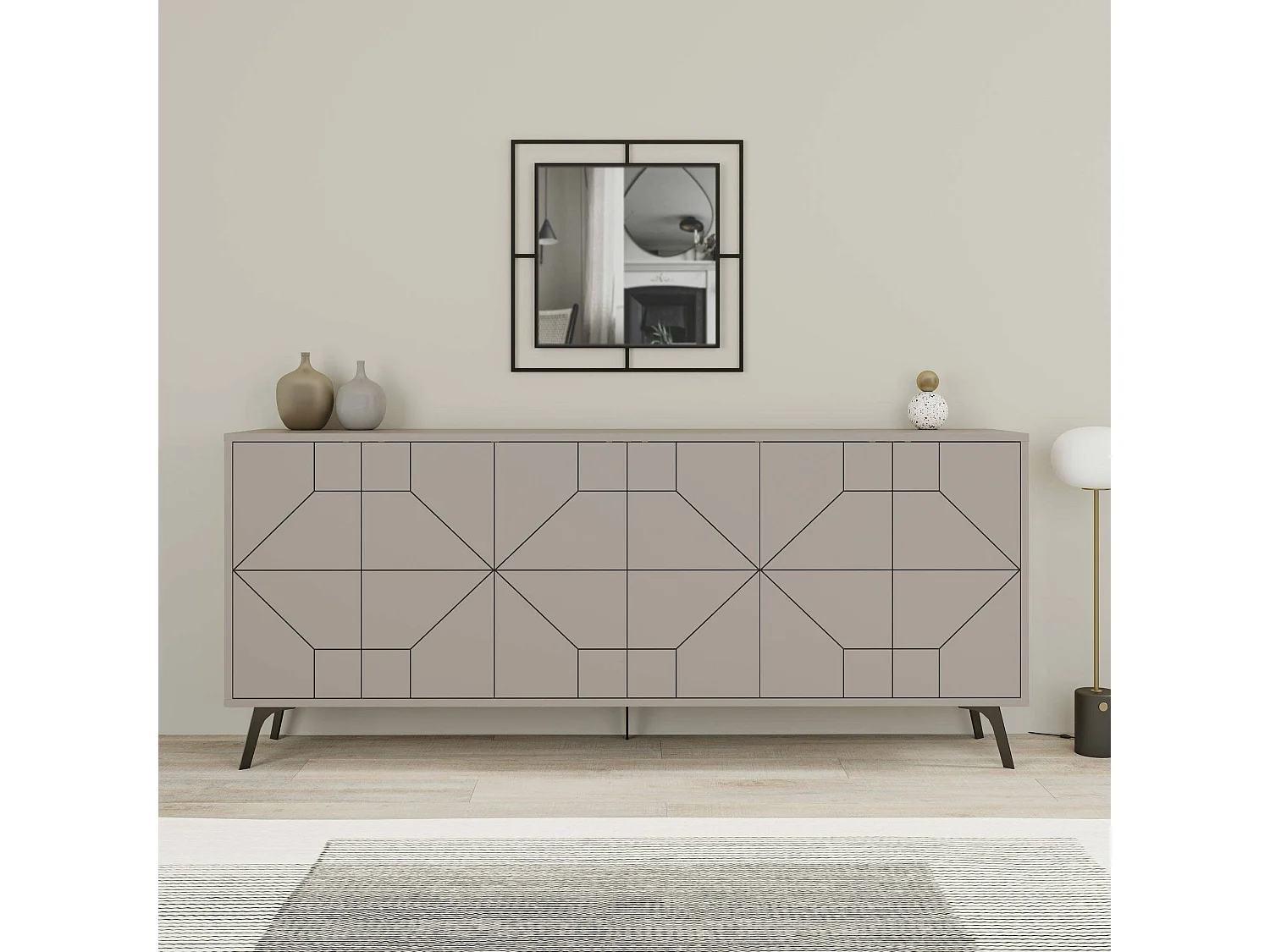 Buffet Elysium, Buffet du salon, Commode de salon, Garde-manger de cuisine, 184x35h77 cm, Ciment