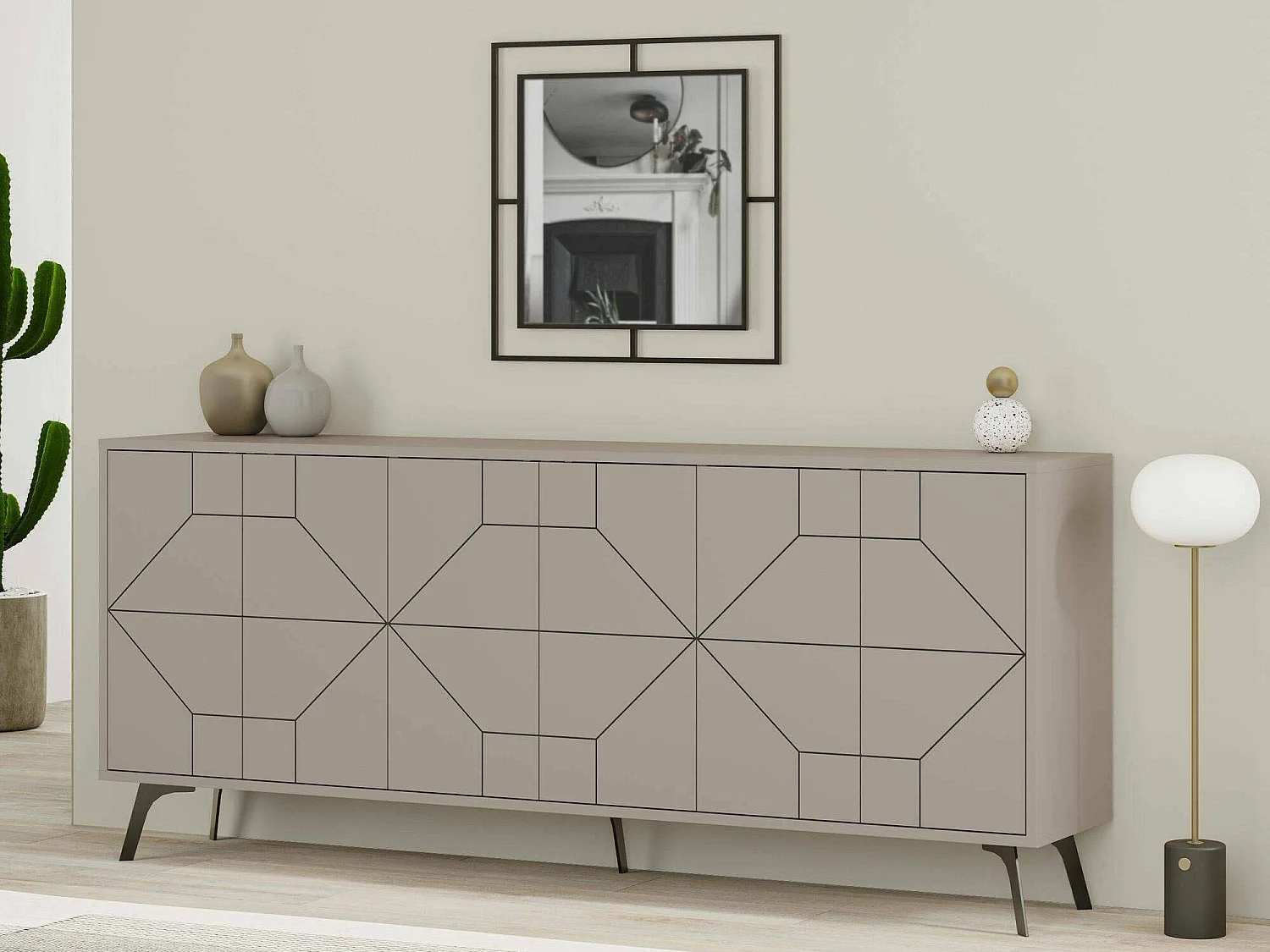 Buffet Elysium, Buffet du salon, Commode de salon, Garde-manger de cuisine, 184x35h77 cm, Ciment