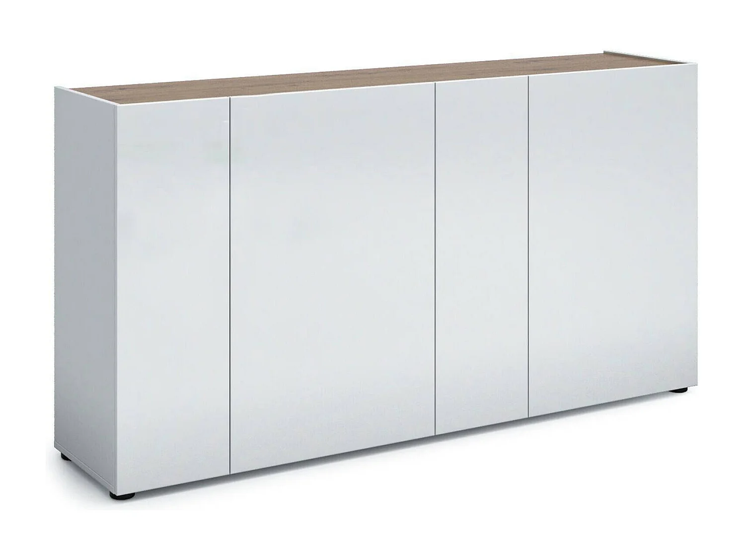 Kommode Dgasperin, Wohnzimmerbuffet, Wohnzimmer-Sideboard, Moderne Küchen-Speisekammer, Made in Italy, 174x40h92 cm, Glänzendes Weiß und Eiche