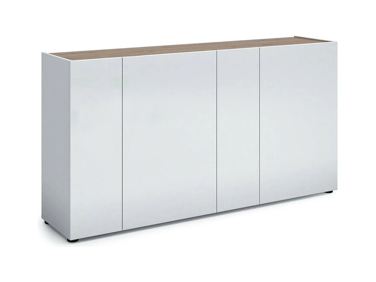 Buffet Thembisile, Buffet du salon, Commode de salon, Garde-manger de cuisine, Made in Italy, 174x40h92 cm, Blanc brillant et chêne
