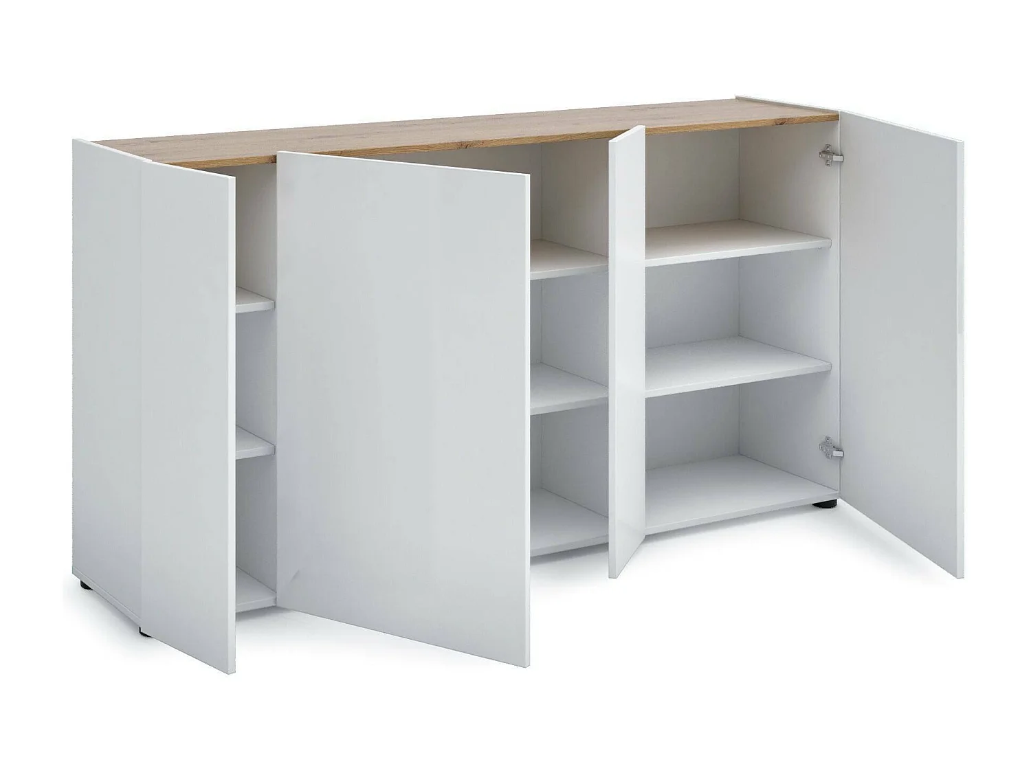 Aparador Dgasperin, Buffet da soDia, Madia da sala de estar, Despensa de cozinha, Made in Italy, 174x40h92 cm, Branco brilhante e carvalho