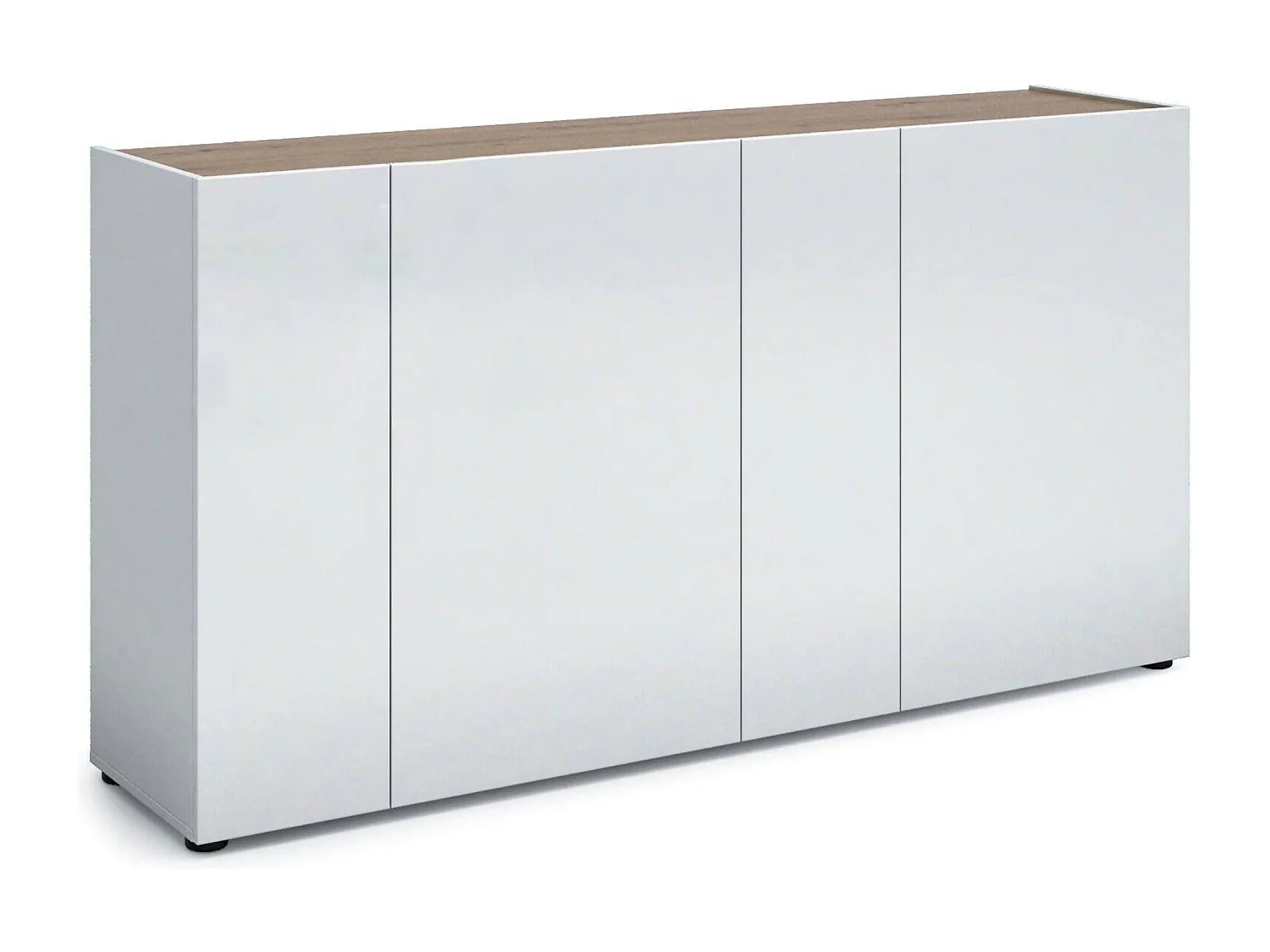 Aparador Dgasperin, Buffet da soDia, Madia da sala de estar, Despensa de cozinha, Made in Italy, 174x40h92 cm, Branco brilhante e carvalho