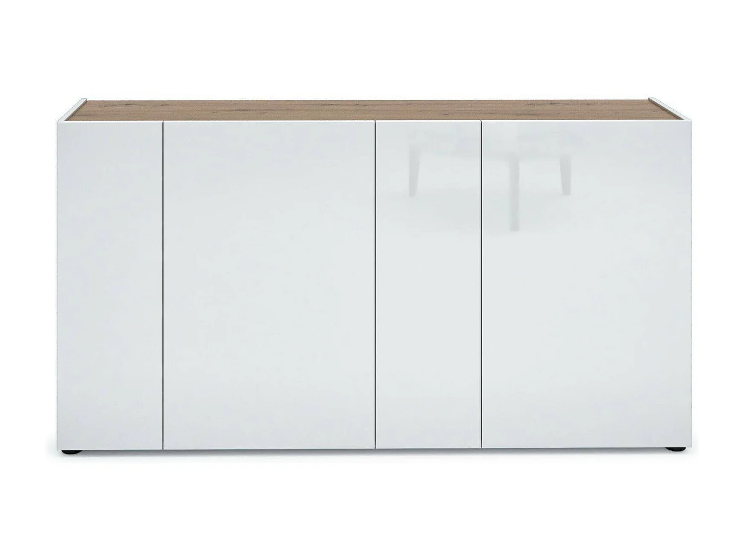 Aparador Dgasperin, Buffet da soDia, Madia da sala de estar, Despensa de cozinha, Made in Italy, 174x40h92 cm, Branco brilhante e carvalho