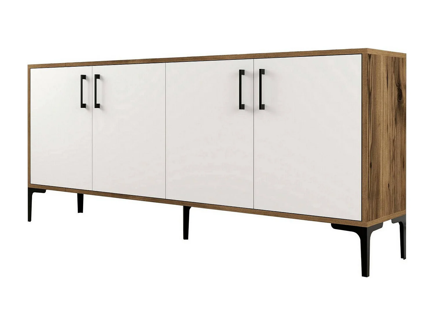 Buffet Orionis, Buffet du salon, Commode de salon, Garde-manger de cuisine, 180x35h78 cm, Noyer et Blanc