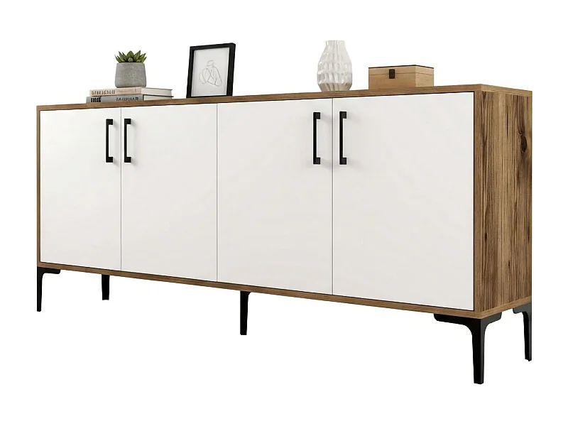 Buffet Orionis, Buffet du salon, Commode de salon, Garde-manger de cuisine, 180x35h78 cm, Noyer et Blanc