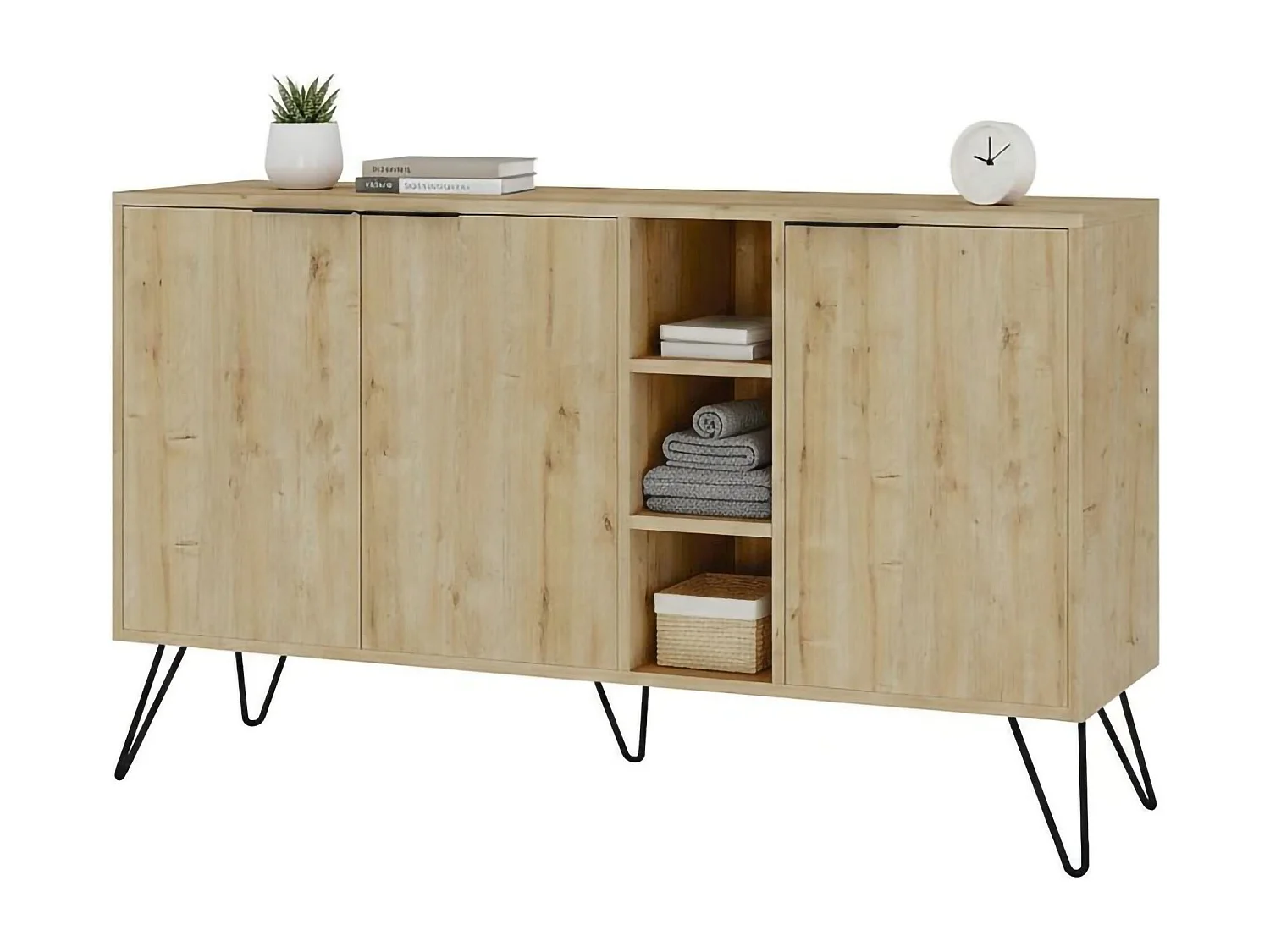 Buffet Perseus, Buffet du salon, Commode de salon, Garde-manger de cuisine, 142x36h83 cm, Chêne