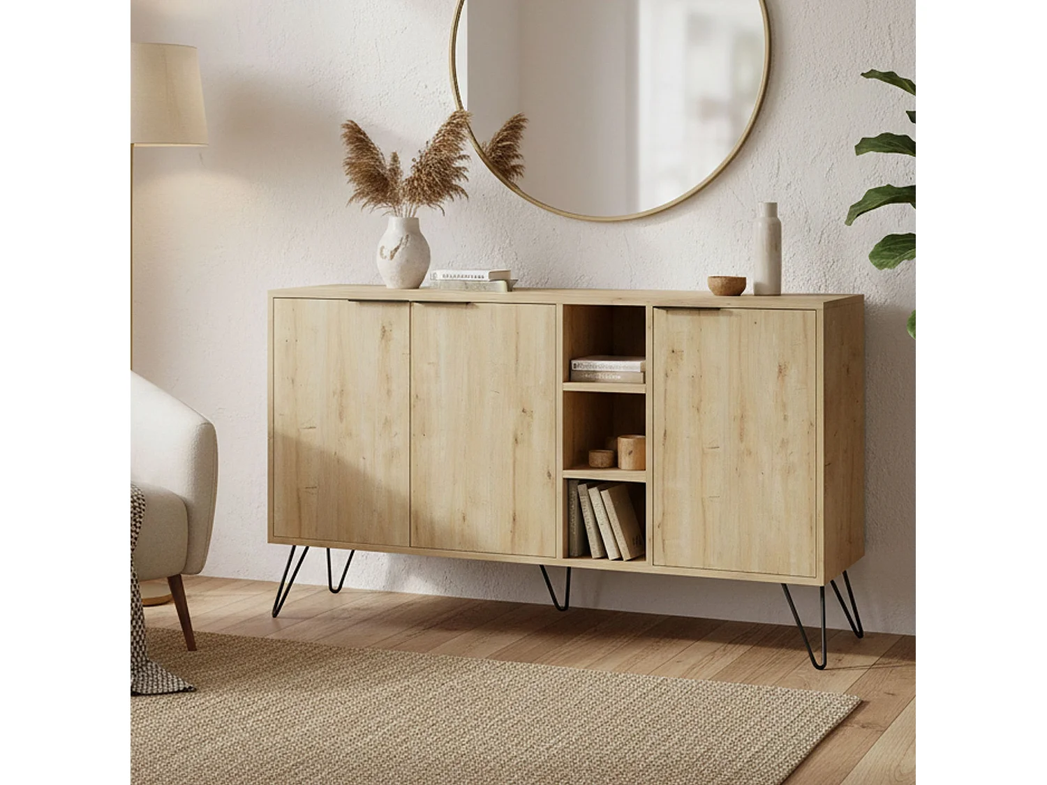 Dpenz Dressoir, Woonkamer Buffet, Woonkamer, Keuken Pantry, 142x36h83 cm, Eiken