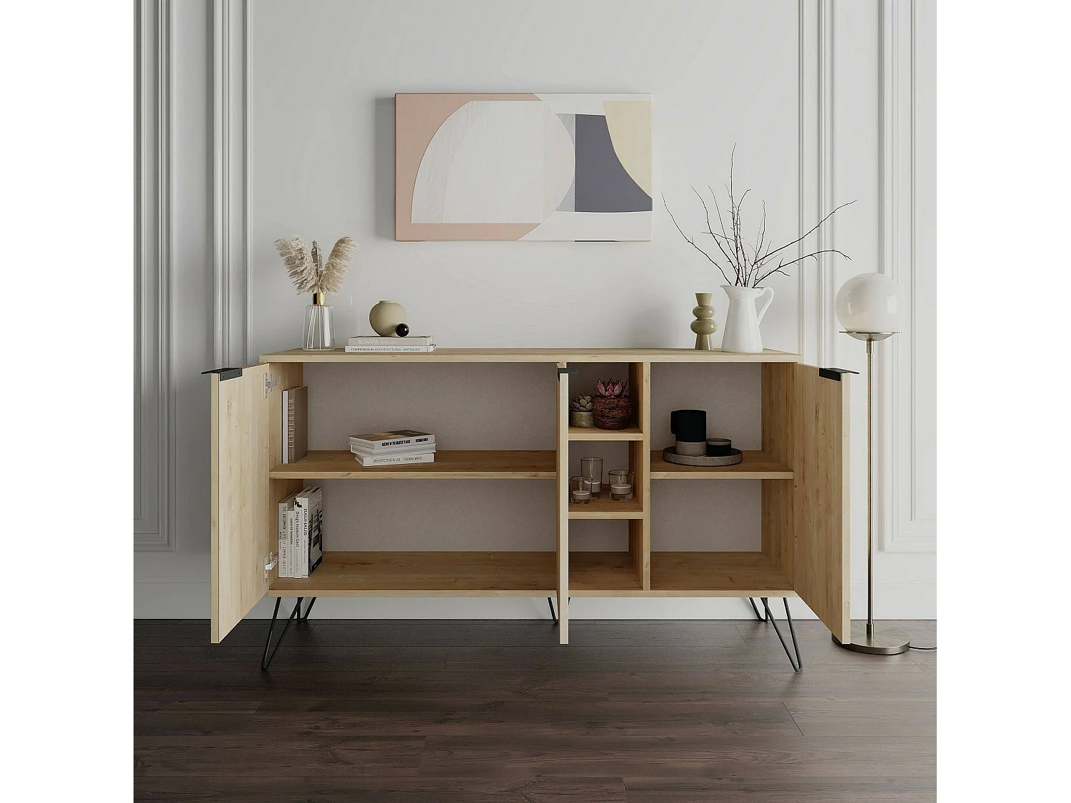 Dpenz Dressoir, Woonkamer Buffet, Woonkamer, Keuken Pantry, 142x36h83 cm, Eiken