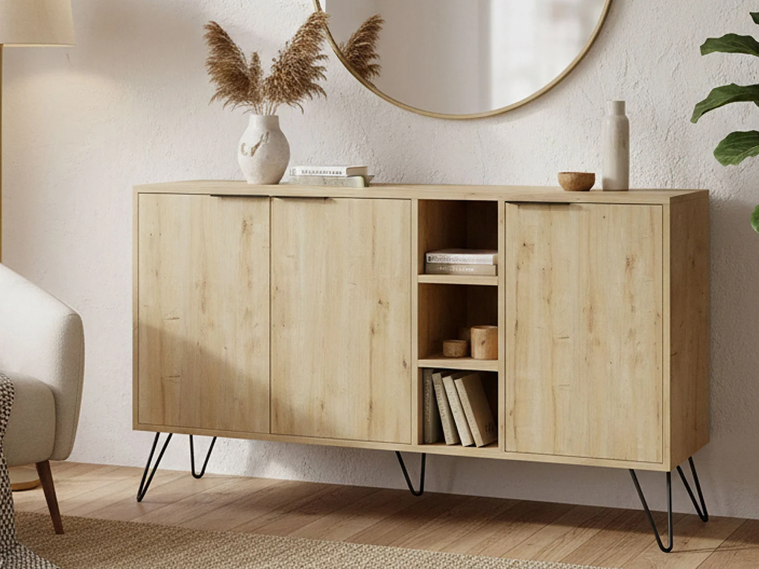 Dpenz Dressoir, Woonkamer Buffet, Woonkamer, Keuken Pantry, 142x36h83 cm, Eiken