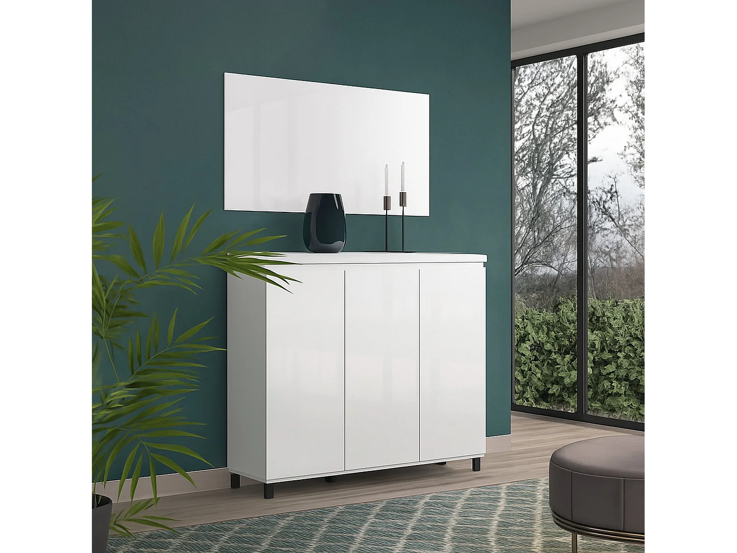 Buffet Mogadiscio, Buffet du salon, Commode de salon, Garde-manger de cuisine, Made in Italy, 138x40h110 cm, Blanc brillant et anthracite