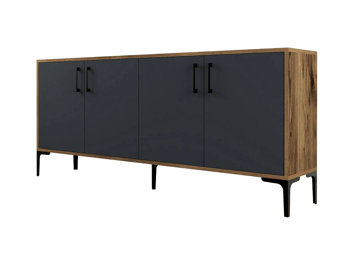 Buffet Orionis, Buffet du salon, Commode de salon, Garde-manger de cuisine, 180x35h78 cm, Noyer et Anthracite