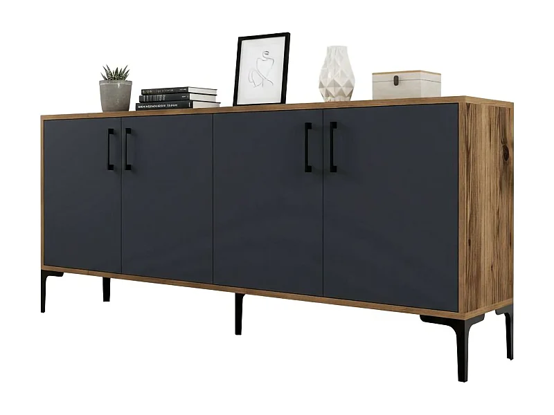 Buffet Orionis, Buffet du salon, Commode de salon, Garde-manger de cuisine, 180x35h78 cm, Noyer et Anthracite