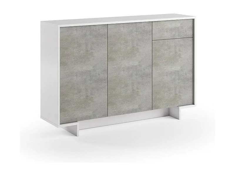 Dbakayok dressoir, woonkamerbuffet met 3 deuren en 1 lade, 100% Made in Italy, 134x35h87 cm, Wit en Cement