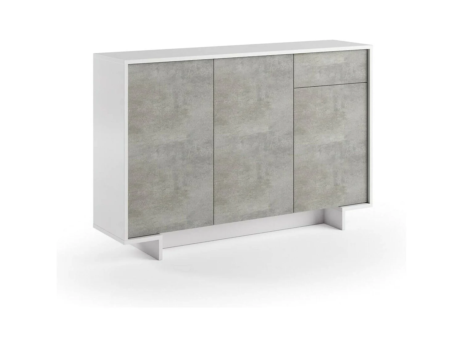 Buffet Aneto, Buffet de salon, Buffet de salon avec 3 portes et 1 tiroir, 100% Made in Italy, 134x35h87 cm, Blanc et Ciment