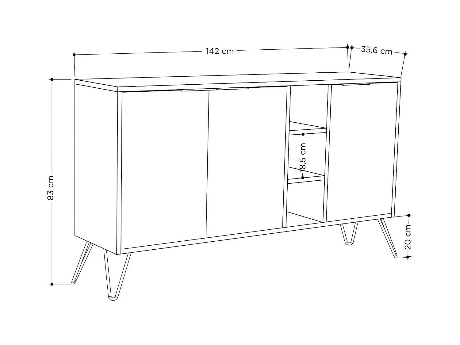 Aparador Dpenz, Buffet de sala, Madia de sala de estar, Despensa de cozinha, 142x36h83 cm, Antracite e Bege