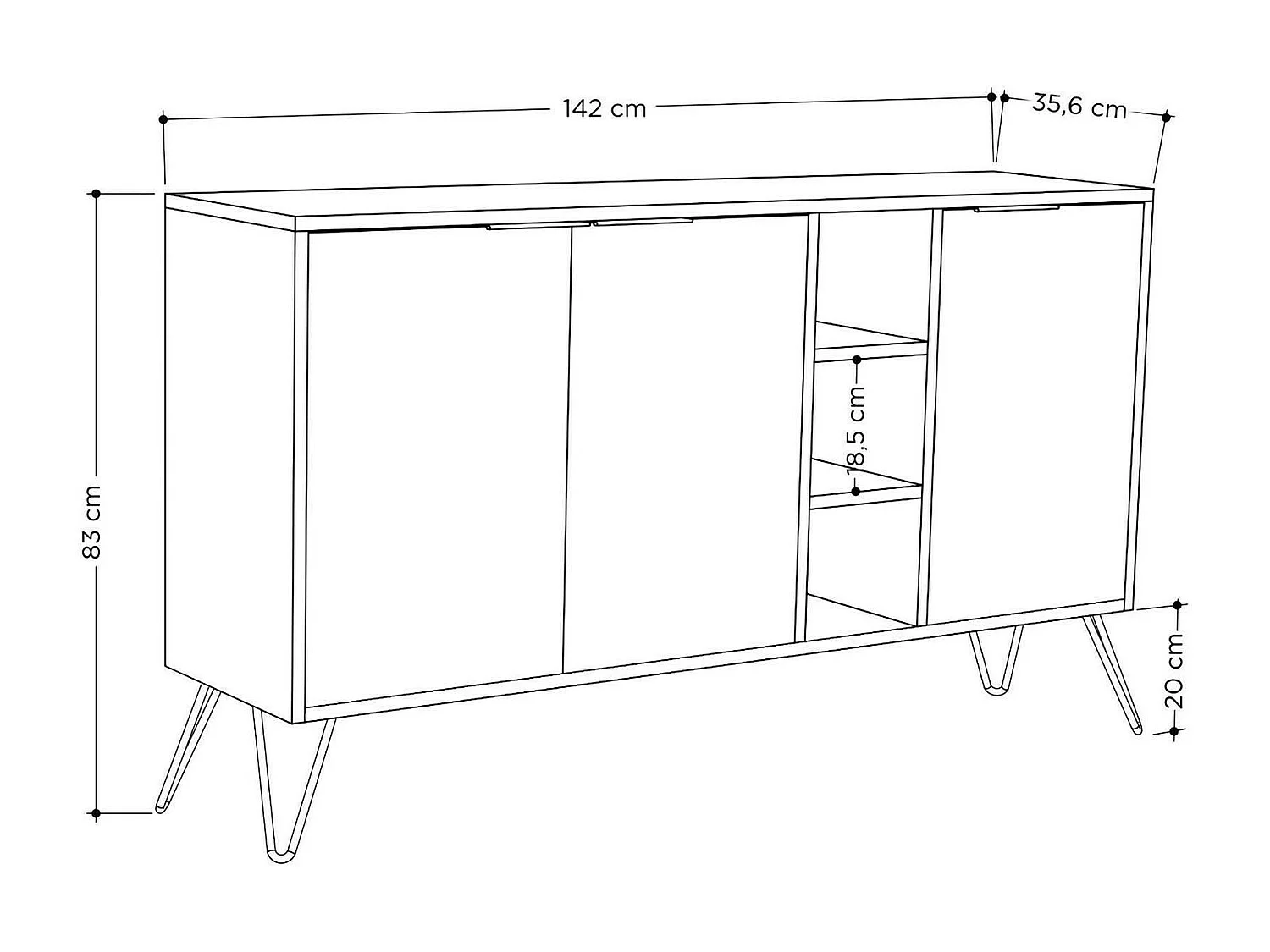Dpenz Dressoir, Woonkamerbuffet, Woonkamer, Keukenkast, 142x36h83 cm, Antraciet en Beige