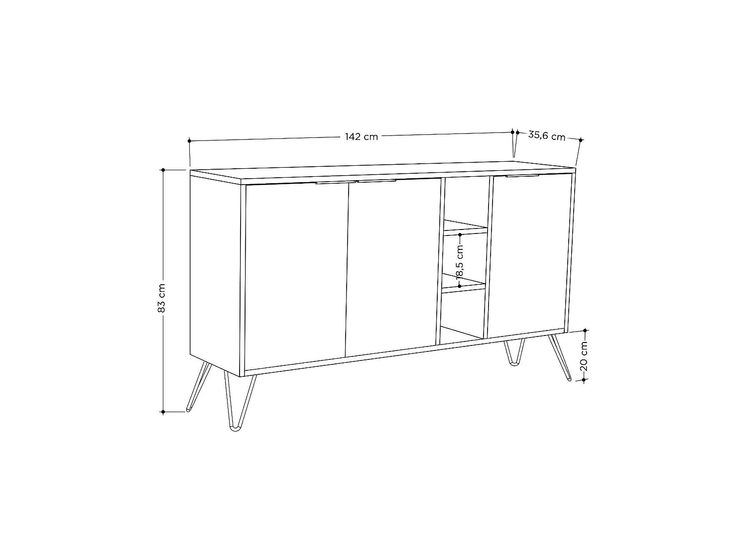 Aparador Dpenz, Buffet de sala, Madia de sala de estar, Despensa de cozinha, 142x36h83 cm, Antracite e Bege